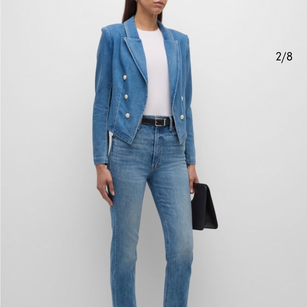 L'AGENCE $450 Blue Denim Blazer Jacket - Picture 3 of 5